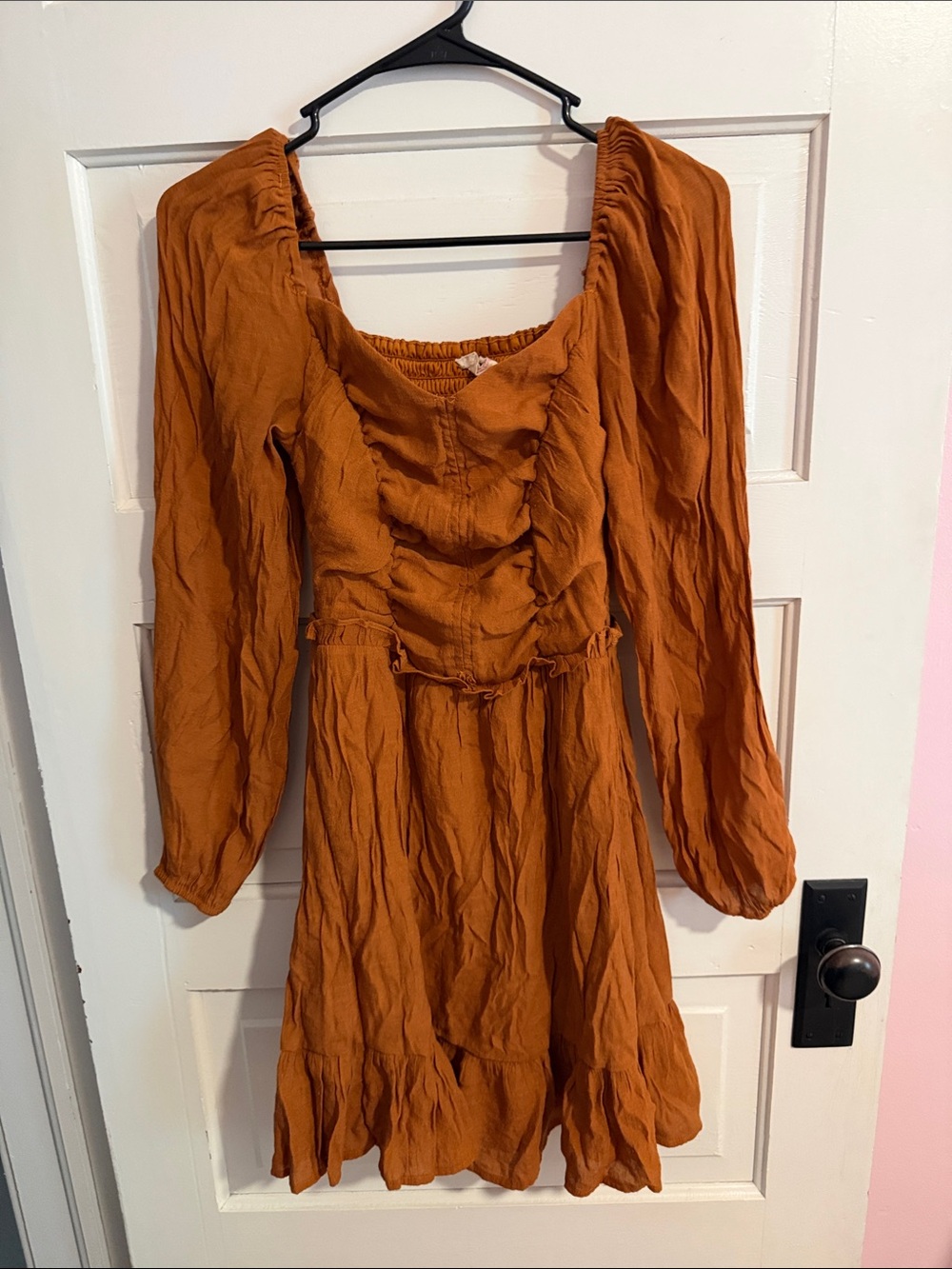 Peach Love California Rust Orange Long-Sleeve Ruffle Dress